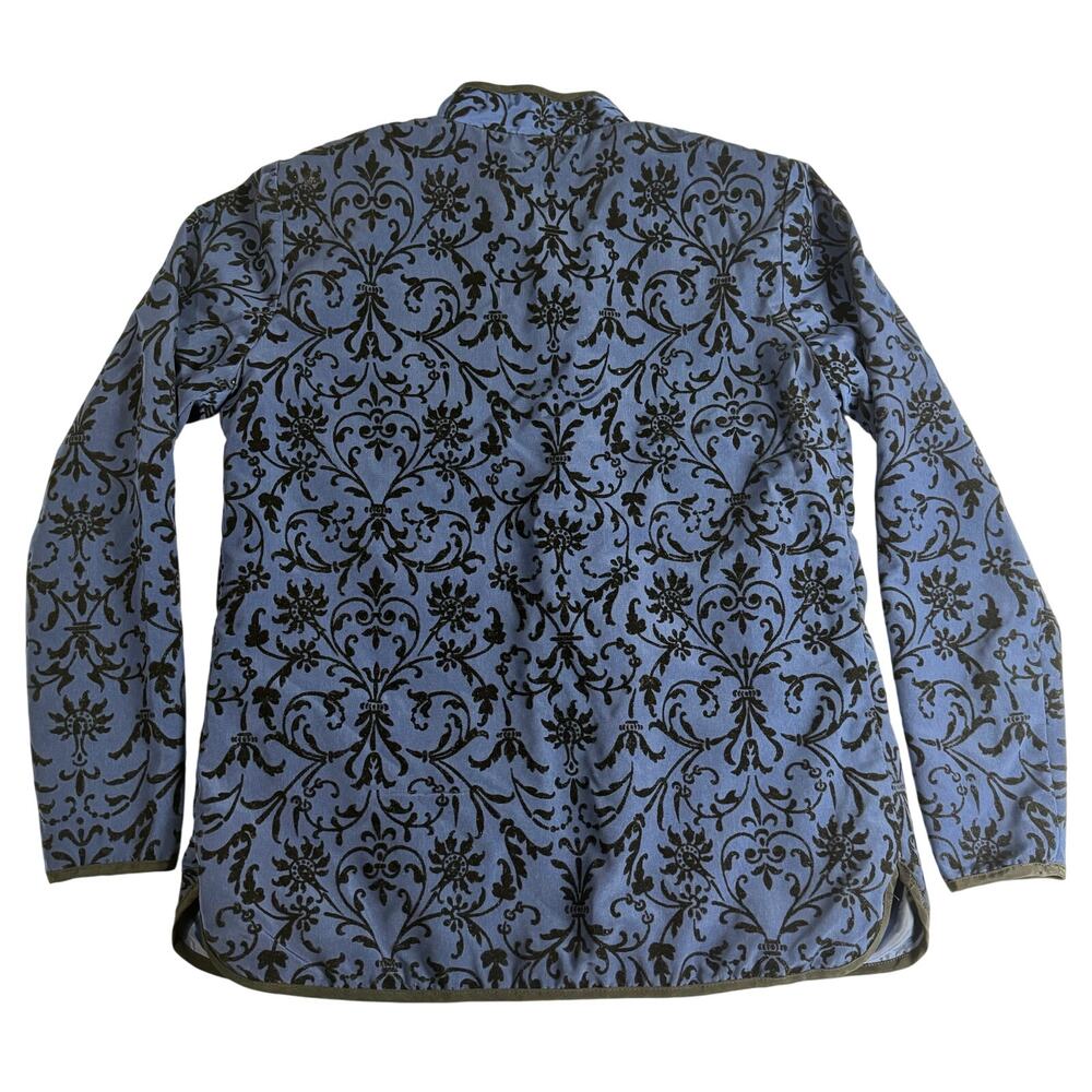 Susan Graver Blue Flocked Jacket Mandarin Collar Snap Front whimsygoth Womens M - Picture 4 of 8